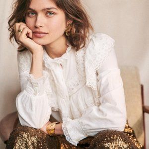 NWOT Sezane Maureen eyelet ruffle blouse (FR36)